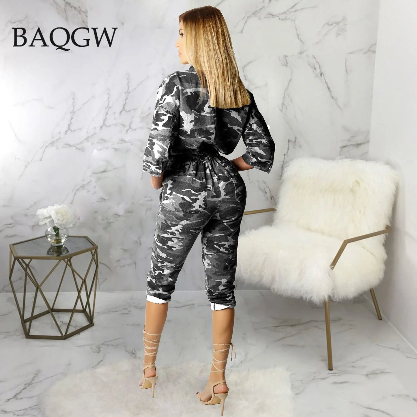Damen Cargo Camouflage Overall Jumpsuit Army Streetwear Strampler Denim Bodysuit