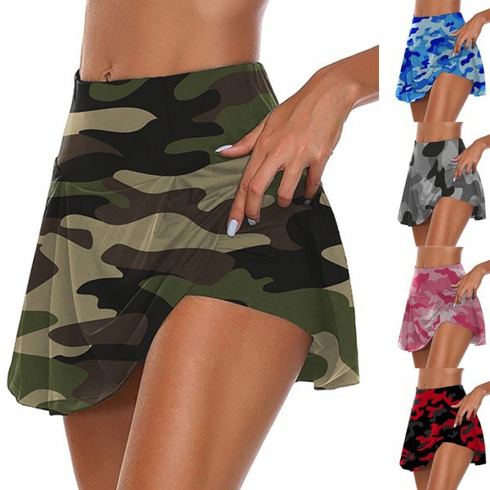 Damen Rock Tennisrock mit Innenhose Sportrock Laufrock Gym Fitness Shorts Golf