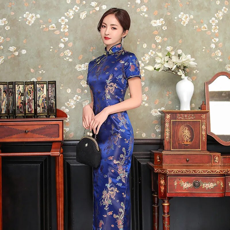 Damen Abendkleid Kimono Klassisches Chinesisches Satin Kleid Frauen Qipao