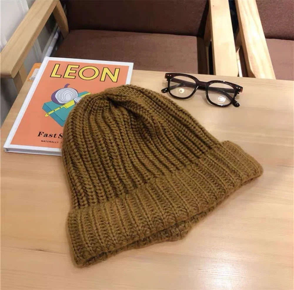 Winter Gestrickte frauen Hüte Schloss Temperatur Warme Unisex Caps Haut-freundliche Weiche Großen Kopf Woolen Beanie Kleidung Zubehör
