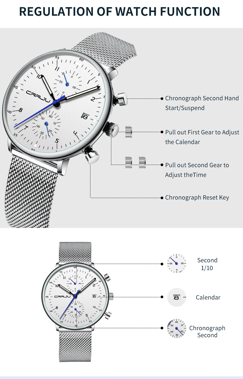 Herren Armbanduhr Silber Edelstahl Quarzuhr Chronograph Military Business Uhr
