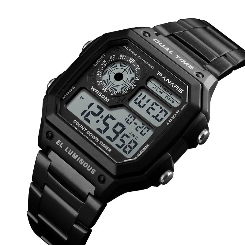 Herren Armbanduhr Digital Uhr Silber Edelstahl LED Quarzuhr Luxus Chronograph