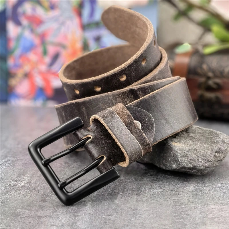 Jeans-Gürtel Herren Eckig Schnalle Echt Leder Gürtel Braun Breite Schnalle