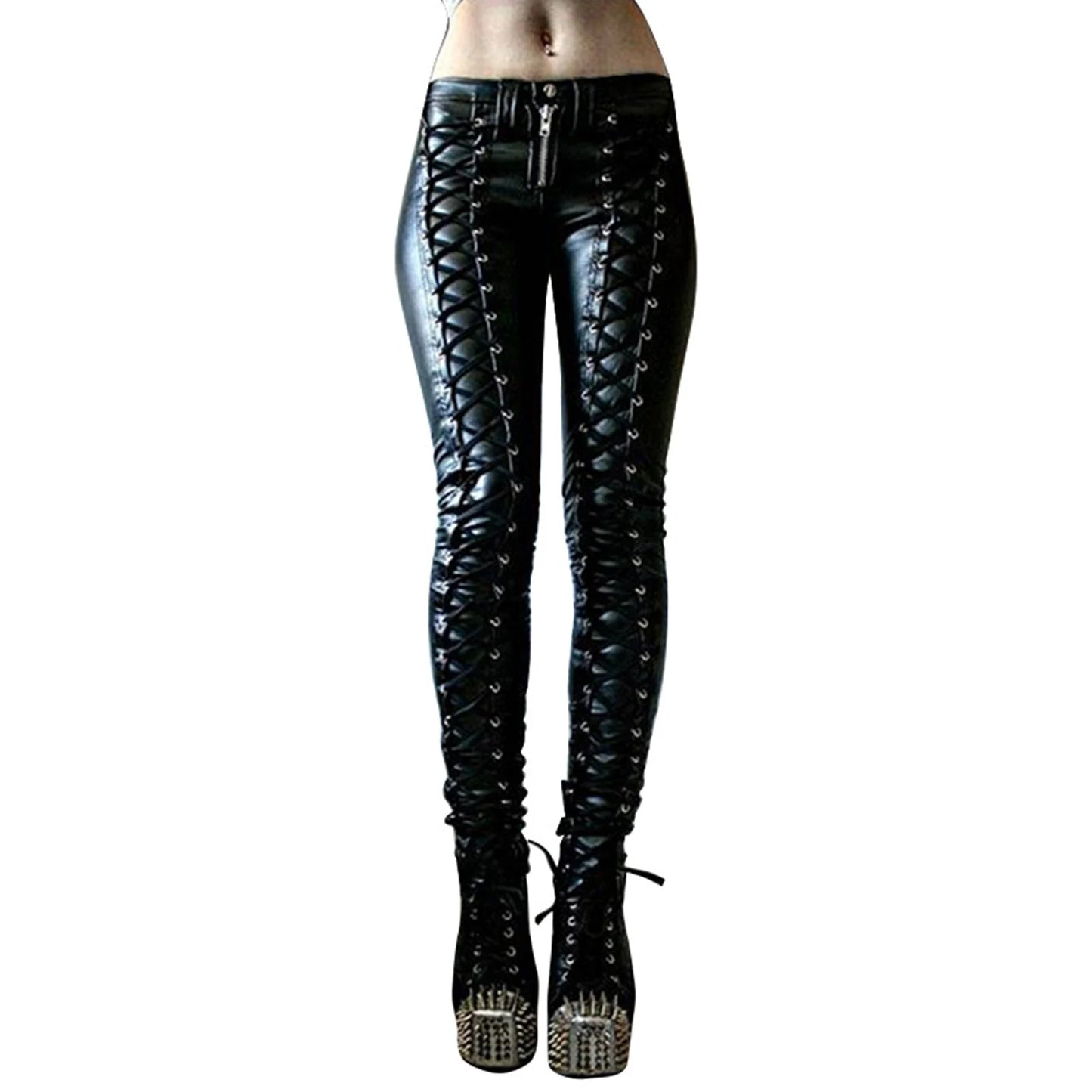 Sexy Leggins Donna Pantaloni Collant in Lattice Lucido Gothic Punk