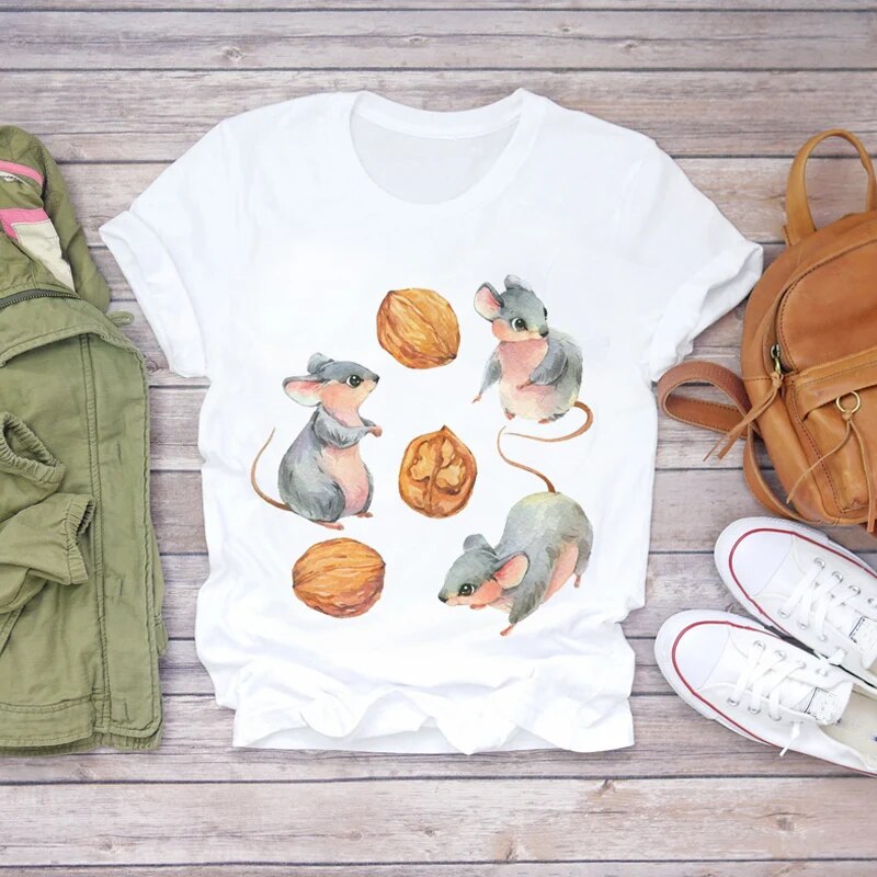 Damen Sommer Top 3D Nutella T-Shirt Rundhals Streetwear lockeres Damentop