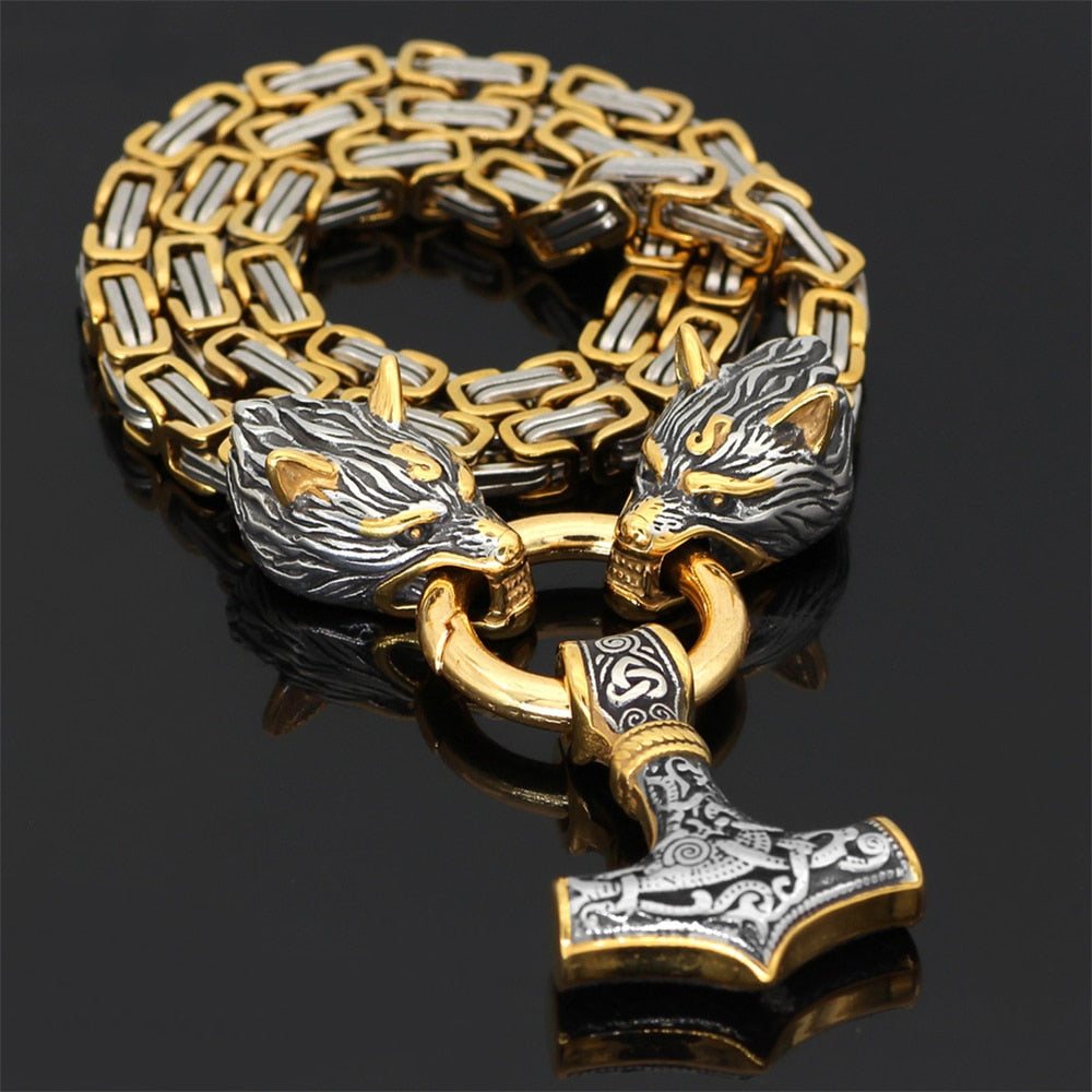 Thors Hammer Mjölnir Edelstahl Halskette Königskette schwarz schwarz Wikingerschmuck