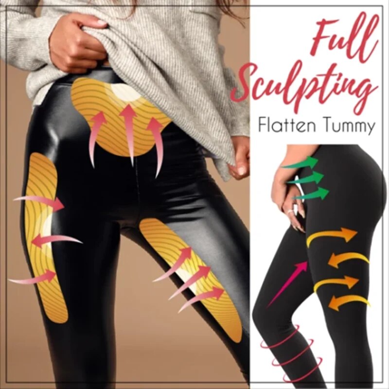 Damen Leggings Leggins Lang Hose Leder Optik Nachtclub Sexy PU Hohe Elastizität