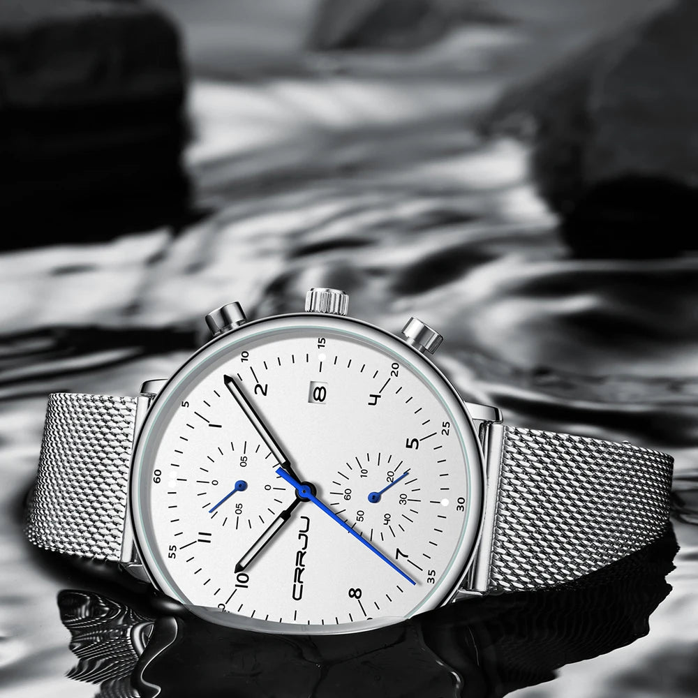 Herren Armbanduhr Silber Edelstahl Quarzuhr Chronograph Military Business Uhr