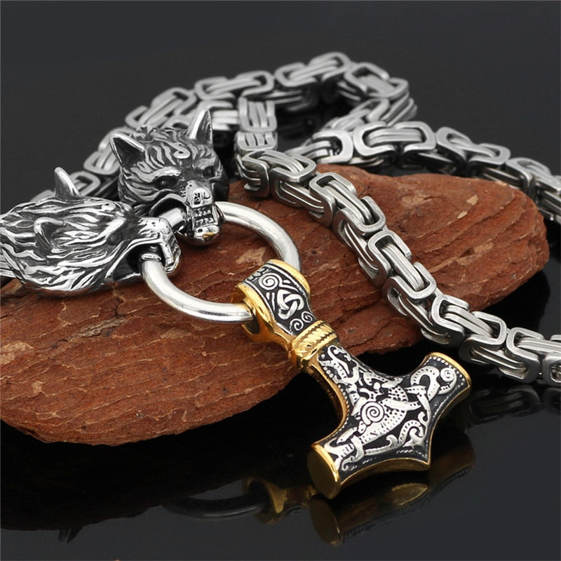 Thors Hammer Mjölnir Edelstahl Halskette Königskette schwarz schwarz Wikingerschmuck