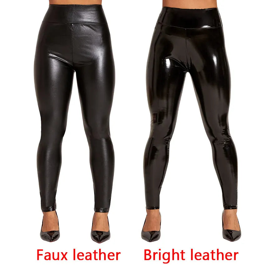 Damen Leggings Leggins Lang Hose Leder Optik Nachtclub Sexy PU Hohe Elastizität