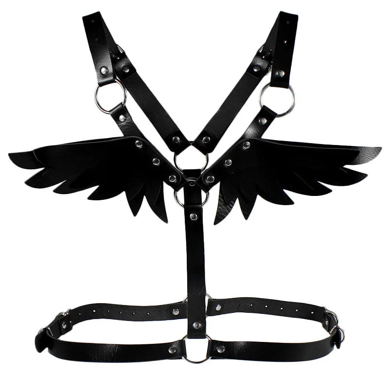 Sexy Harness Ketten BH Gürtel Damen Lack Leder Engelsflügel Bdsm Bondage Dessous