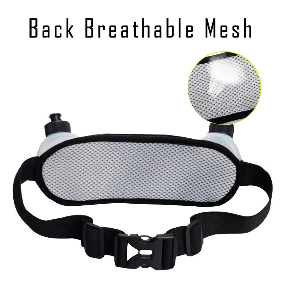 Laufen Gürtel mit 2 Wasserflaschen Taille Pack Reißverschlusstasche Bauch Tasche