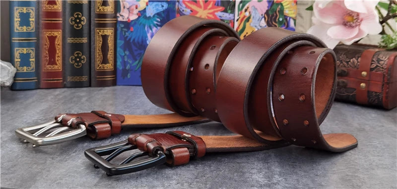 Jeans-Gürtel Herren Eckig Schnalle Echt Leder Gürtel Braun Breite Schnalle