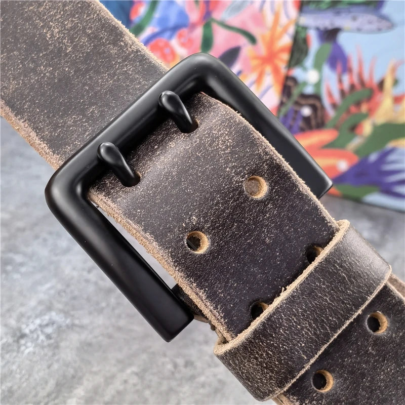 Jeans-Gürtel Herren Eckig Schnalle Echt Leder Gürtel Braun Breite Schnalle
