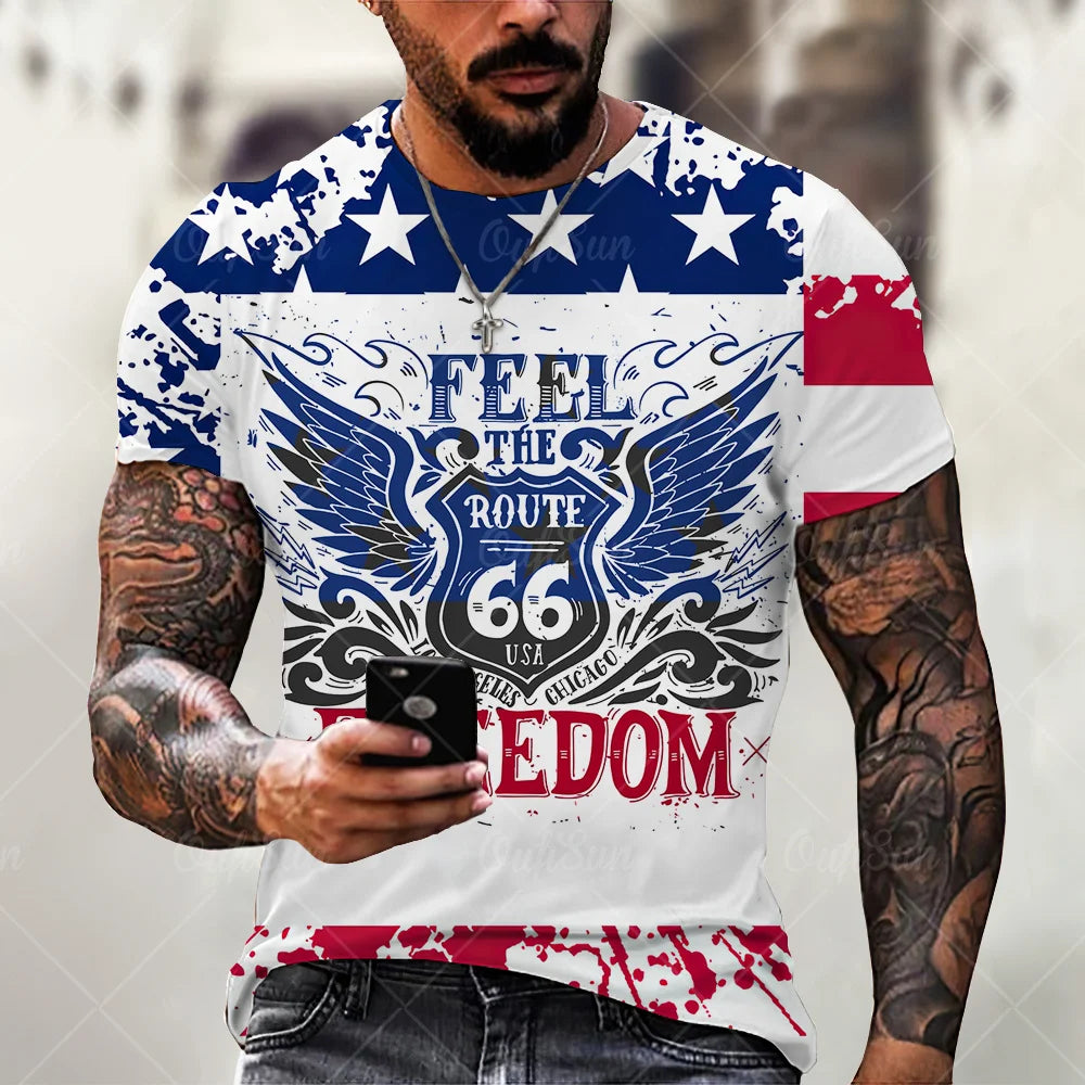 Herren T-Shirt Route 66 3D Kurzarm Shirt Rundhals Unisex Sommer Streetwear Top