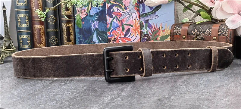 Jeans-Gürtel Herren Eckig Schnalle Echt Leder Gürtel Braun Breite Schnalle