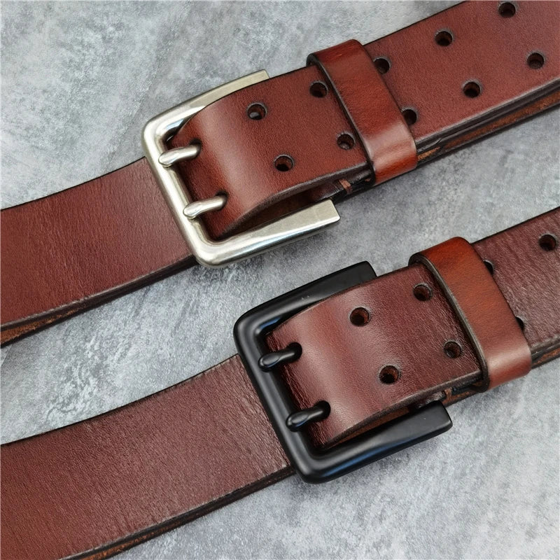 Jeans-Gürtel Herren Eckig Schnalle Echt Leder Gürtel Braun Breite Schnalle