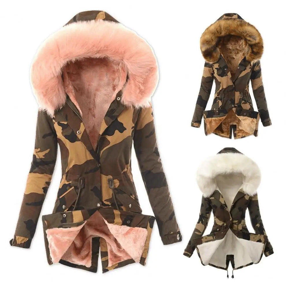 Damen Wintermantel Winterjacke Kapuzenmantel Hoodie Jacke Pelzmantel Mantel