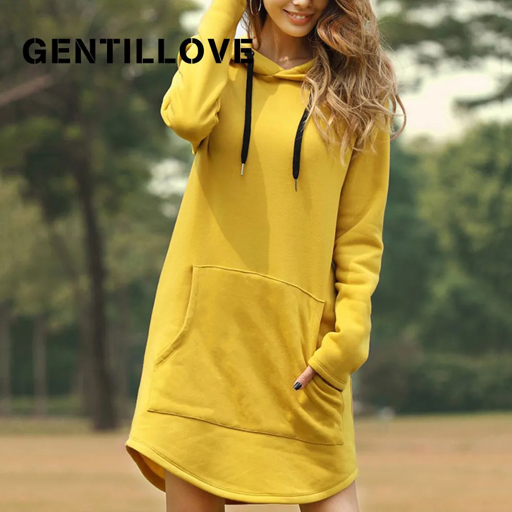 Damen Kapuzenpullover Minikleid Hoodie Sweatshirt Longtops Tunika Jumper Kleid