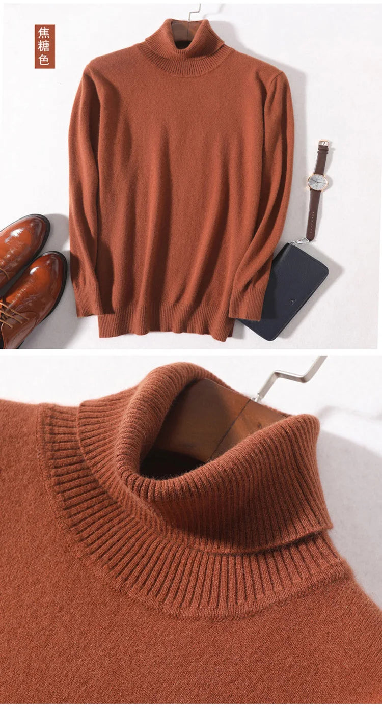 Herren Rollkragen Pullover Sweatshirt Langarm Pulli Sweater Shirt 100% Kaschmir