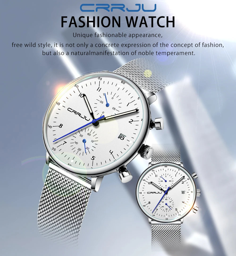 Herren Armbanduhr Silber Edelstahl Quarzuhr Chronograph Military Business Uhr