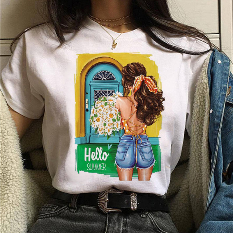 Damen Sommer Top 3D Shut Up T-Shirt Rundhals Streetwear lockeres Damentop