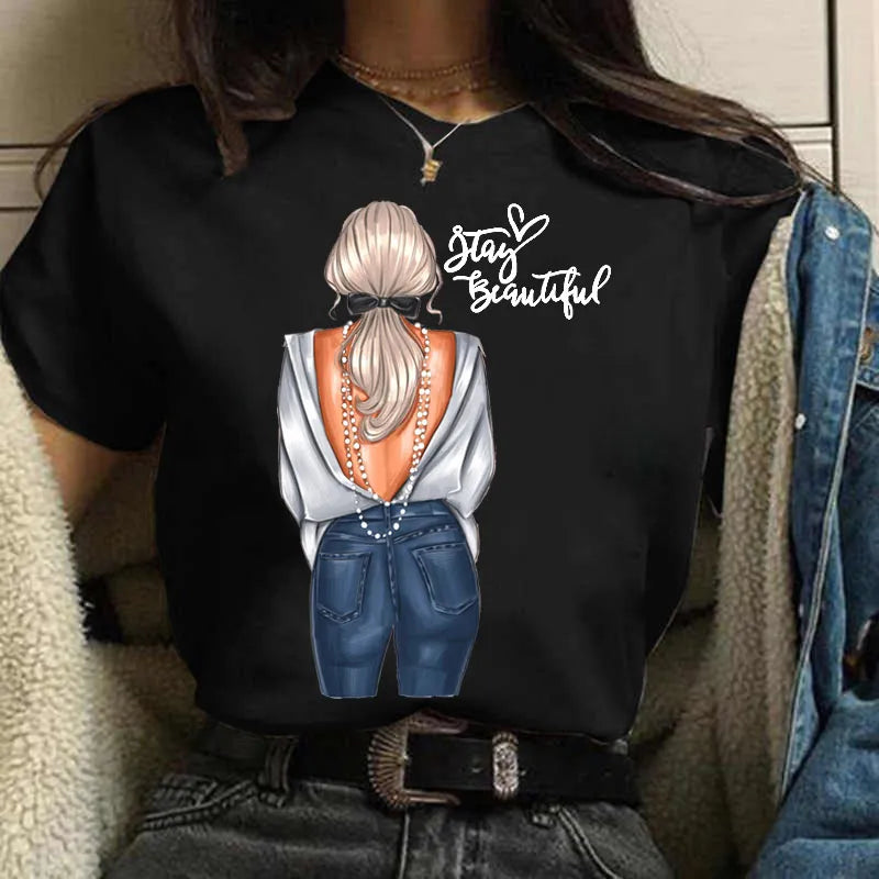 Damen Sommer Top 3D Shut Up T-Shirt Rundhals Streetwear lockeres Damentop