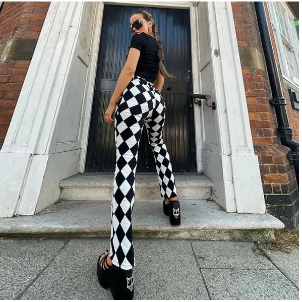 Damen Leggings Kariert Tartan Karo Muster Bootcut Hüftjeans Schlaghose Flared