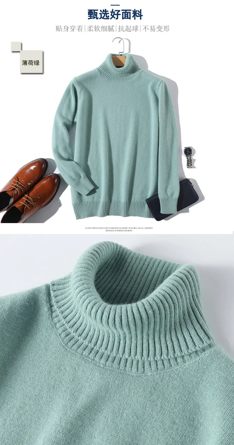 Herren Rollkragen Pullover Sweatshirt Langarm Pulli Sweater Shirt 100% Kaschmir