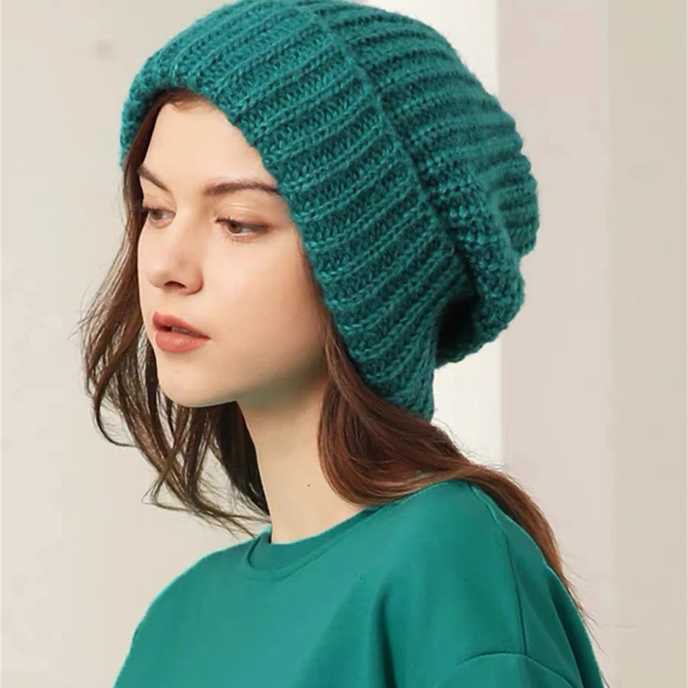 Winter Gestrickte frauen Hüte Schloss Temperatur Warme Unisex Caps Haut-freundliche Weiche Großen Kopf Woolen Beanie Kleidung Zubehör