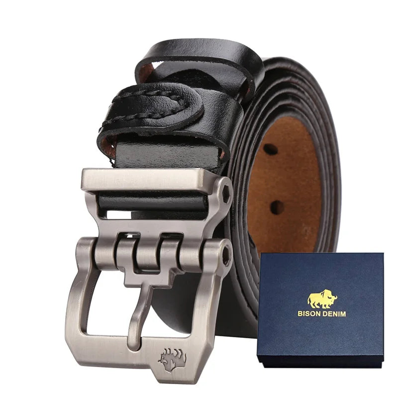 BISON DENIM Echtes Leder Gürtel Für Männer Geschenk Designer Jeans Gürtel männer Hohe Qualität Rindsleder Persönlichkeit Schnalle Vintage N71223