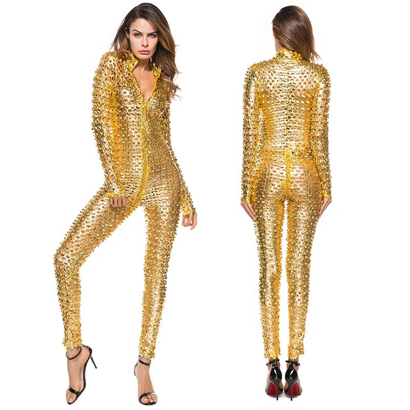 Sexy Nieten Overall Damen Dessous Latex Bodysuit Catsuit Clubwear GoGo Fetisch
