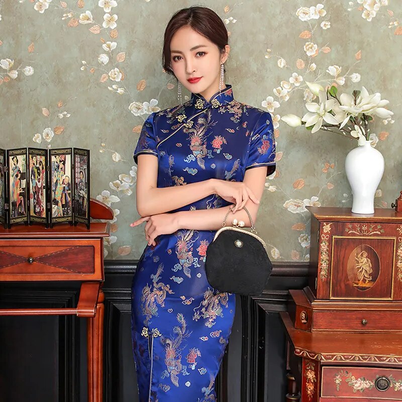 Damen Abendkleid Kimono Klassisches Chinesisches Satin Kleid Frauen Qipao