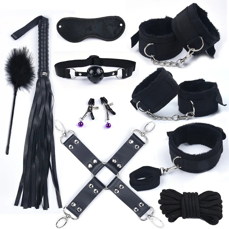 10Stk BDSM Bondage Set Fesselset SM Peitsche Halsband Handschellen Sexspielzeug
