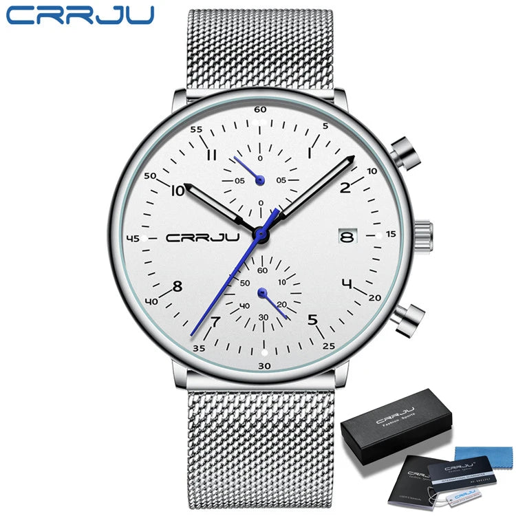 Herren Armbanduhr Silber Edelstahl Quarzuhr Chronograph Military Business Uhr