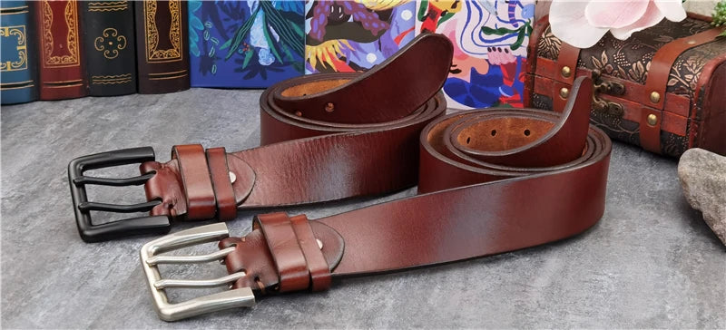 Jeans-Gürtel Herren Eckig Schnalle Echt Leder Gürtel Braun Breite Schnalle