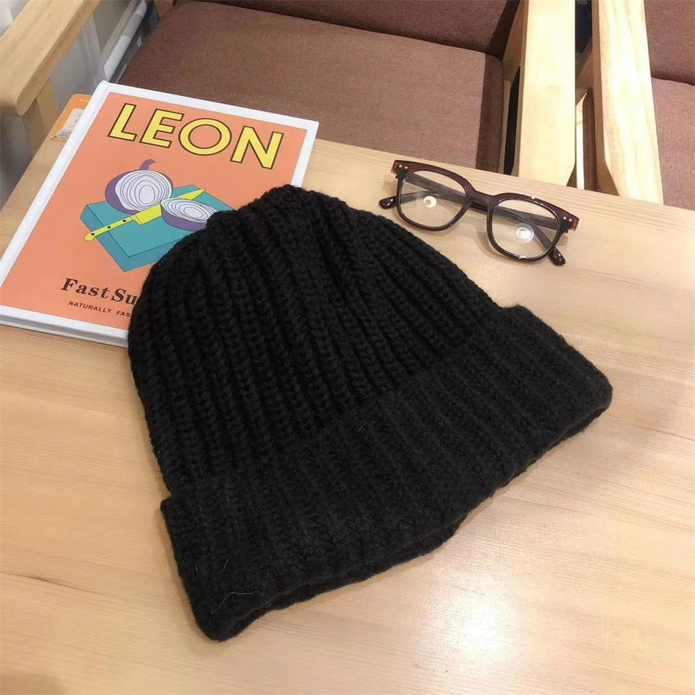 Winter Gestrickte frauen Hüte Schloss Temperatur Warme Unisex Caps Haut-freundliche Weiche Großen Kopf Woolen Beanie Kleidung Zubehör