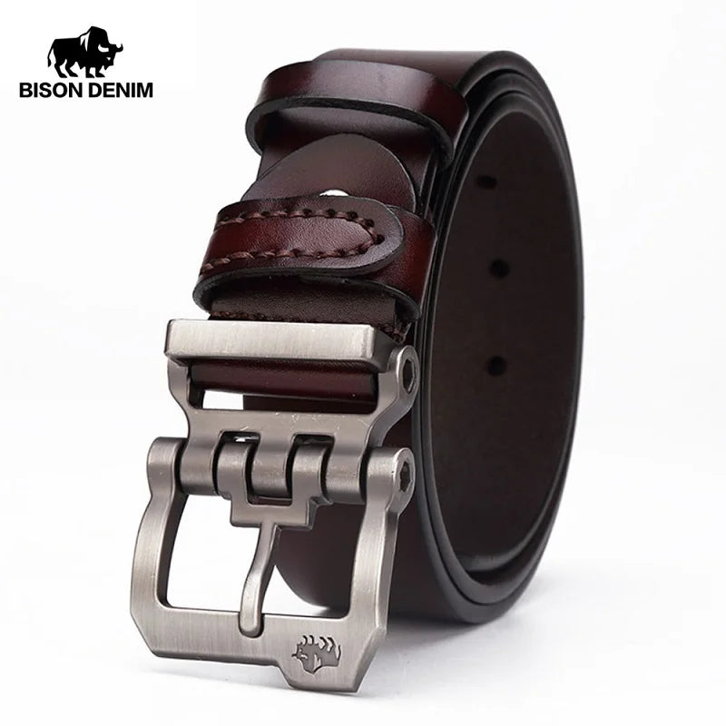 BISON DENIM Echtes Leder Gürtel Für Männer Geschenk Designer Jeans Gürtel männer Hohe Qualität Rindsleder Persönlichkeit Schnalle Vintage N71223