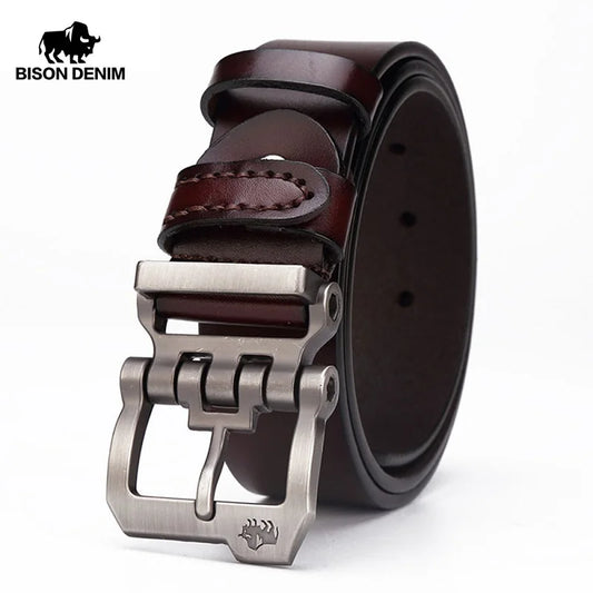 BISON DENIM Echtes Leder Gürtel Für Männer Geschenk Designer Jeans Gürtel männer Hohe Qualität Rindsleder Persönlichkeit Schnalle Vintage N71223