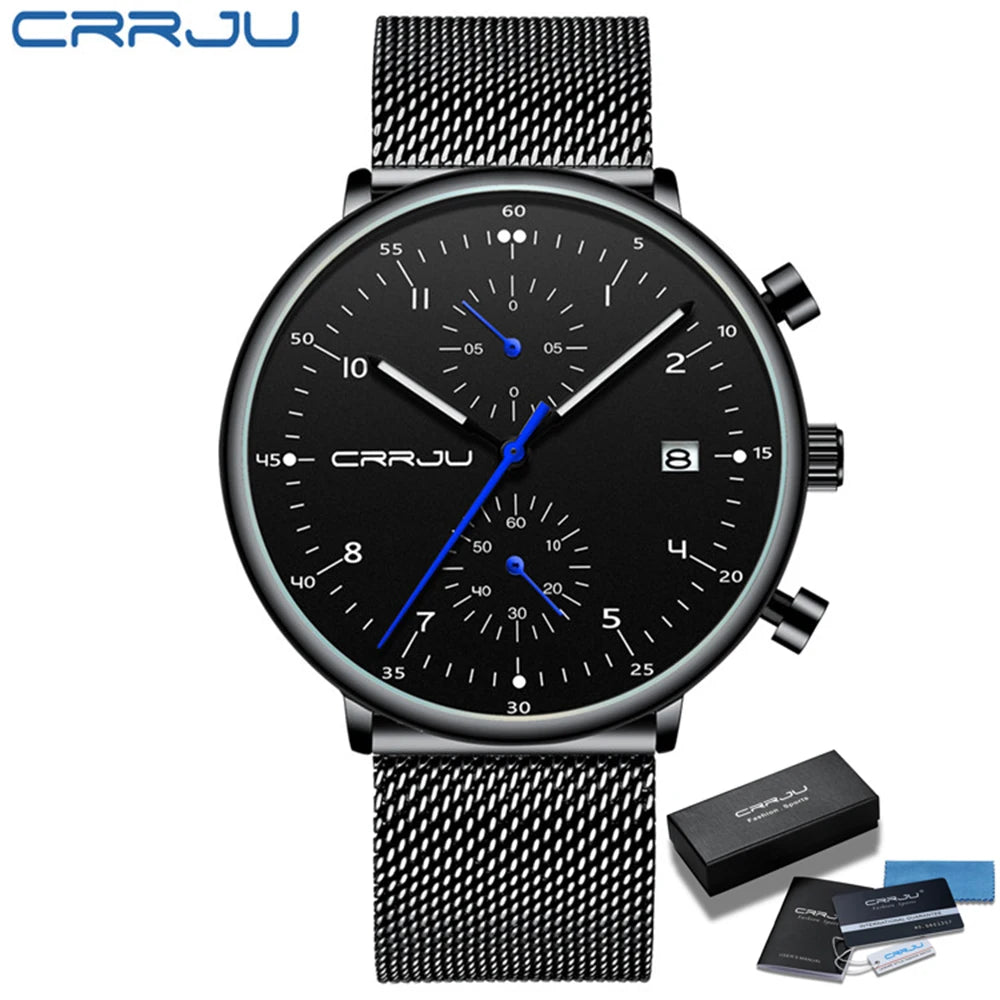 Herren Armbanduhr Silber Edelstahl Quarzuhr Chronograph Military Business Uhr
