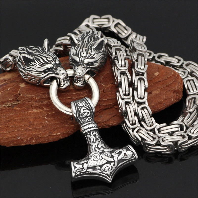 Thors Hammer Mjölnir Edelstahl Halskette Königskette schwarz schwarz Wikingerschmuck