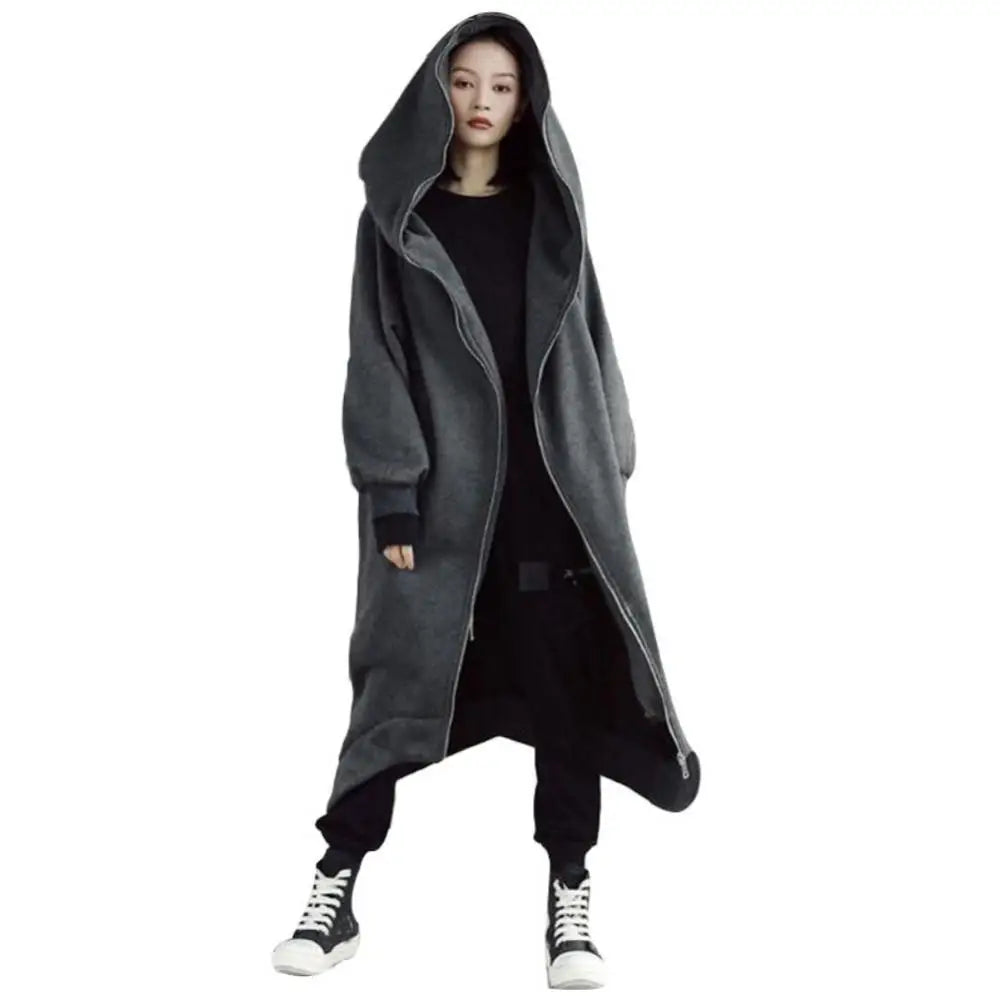 Damen Hoodie Kapuzenpullover lange Jacke Zipper Sweater Pullover Streetwear