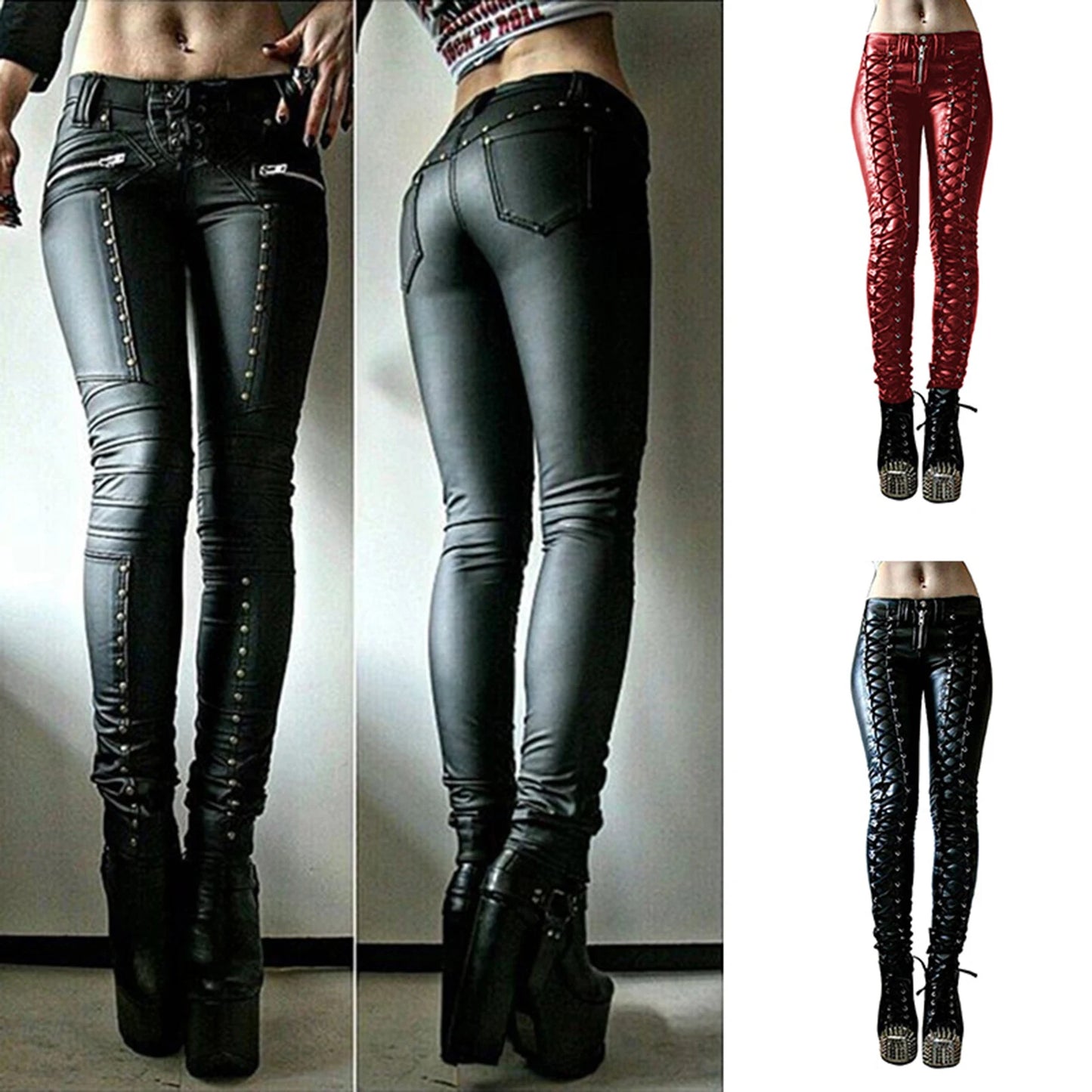 Sexy Leggins Donna Pantaloni Collant in Lattice Lucido Gothic Punk