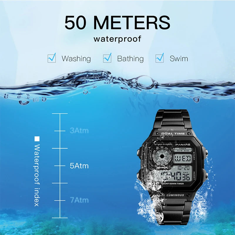 Herren Armbanduhr Digital Uhr Silber Edelstahl Quarzuhr Luxus Chronograph