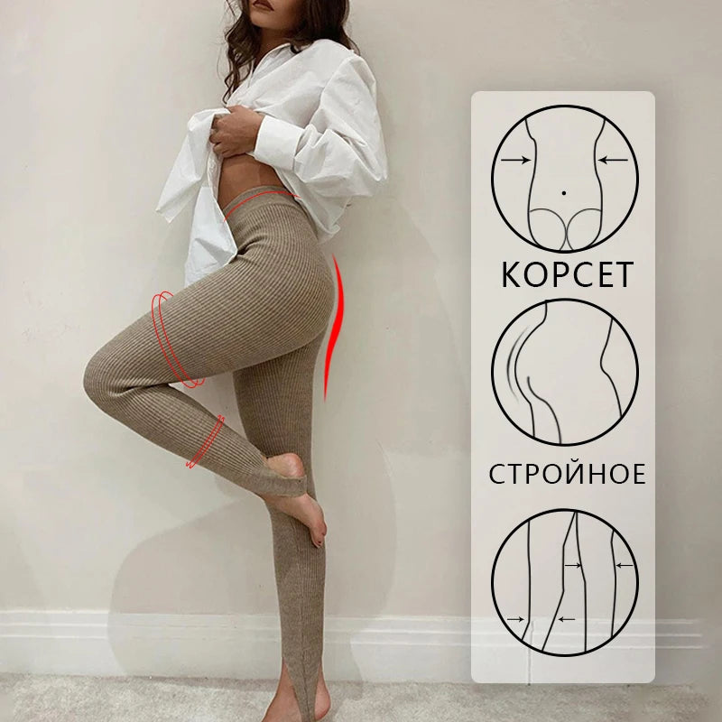 Frauen Winter Warm Gerippte Strick Strumpfhose Blickdicht Hose Leggins