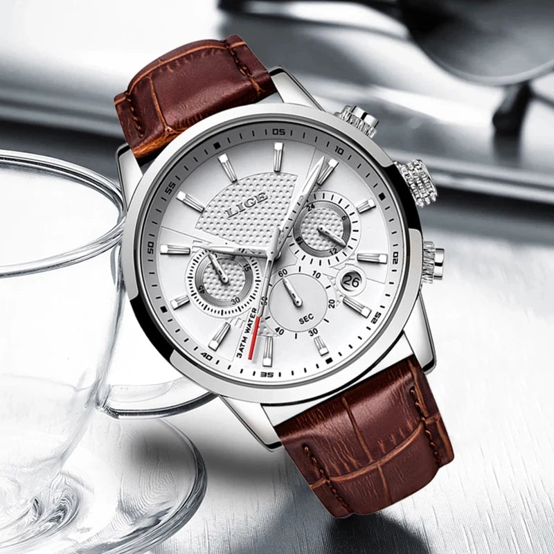 Herren Armbanduhr Digital Uhr Silber Edelstahl LED Quarzuhr Luxus Chronograph