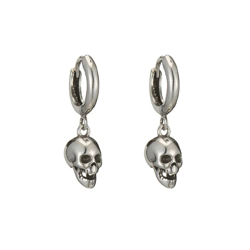 1Paar Creolen aus 925 sterling Silber Schwarz Skull Ohrringe Zirkonia Ohrstecker