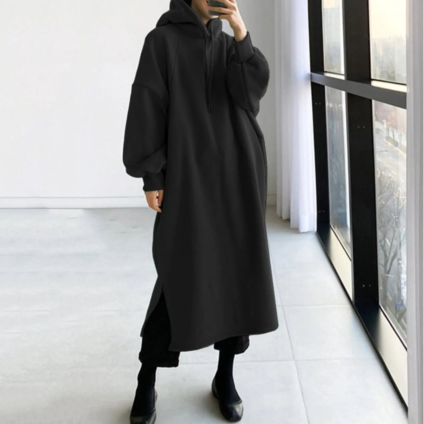 Damen Kapuzenpullover Minikleid Hoodie Sweatshirt Longtops Tunika Jumper Kleid