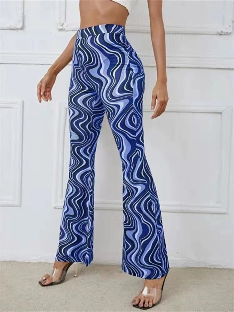 Damen Yoga Hose Bootcut Hüftjeans Schlaghose Flared Leggins Flower Power Retro