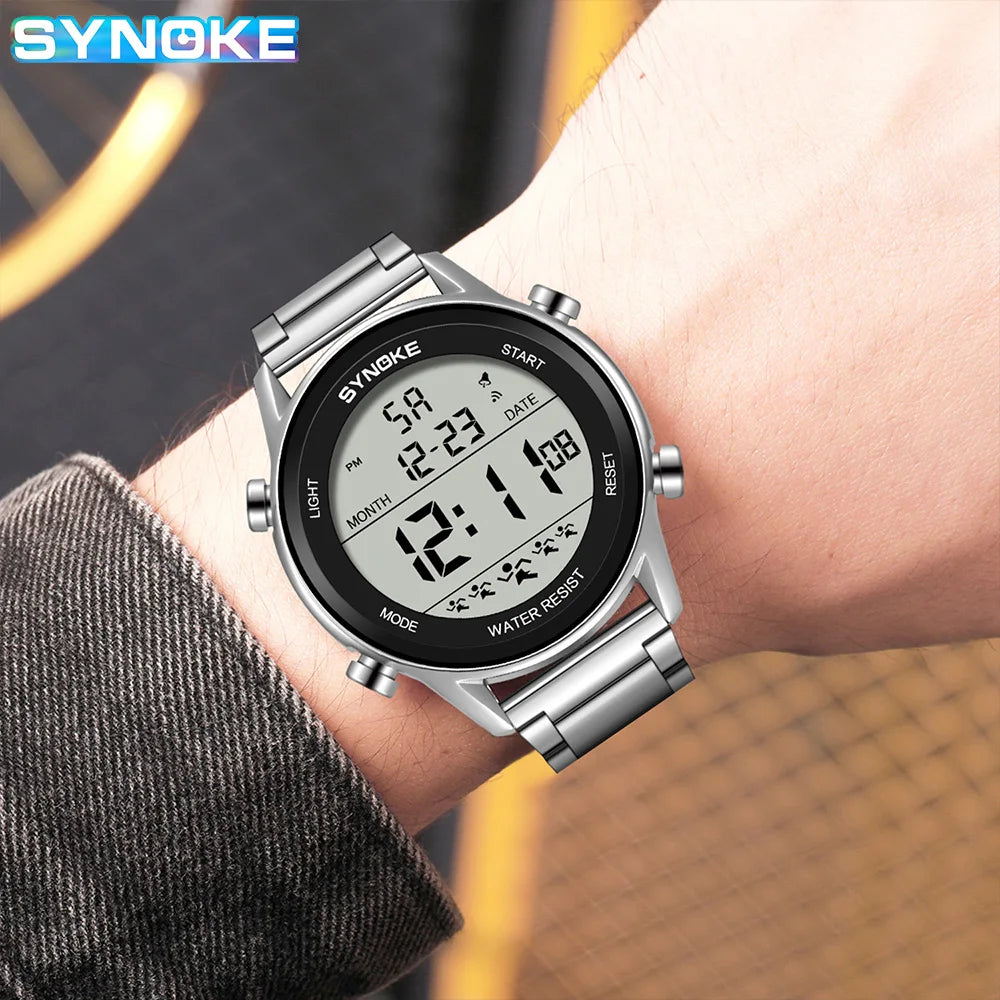 Herren Armbanduhr Digital Uhr Silber Edelstahl Quarzuhr Sportuhr Chronograph